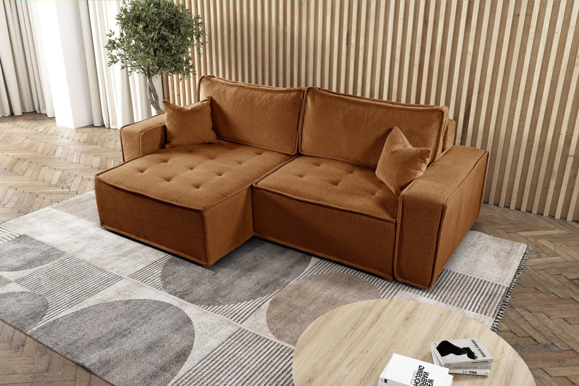ECKSOFA Bohoo Mit Schlaffunktion Ziegel Links - Kupferfarben, Holz (140/248cm) - Kaiser Möbel