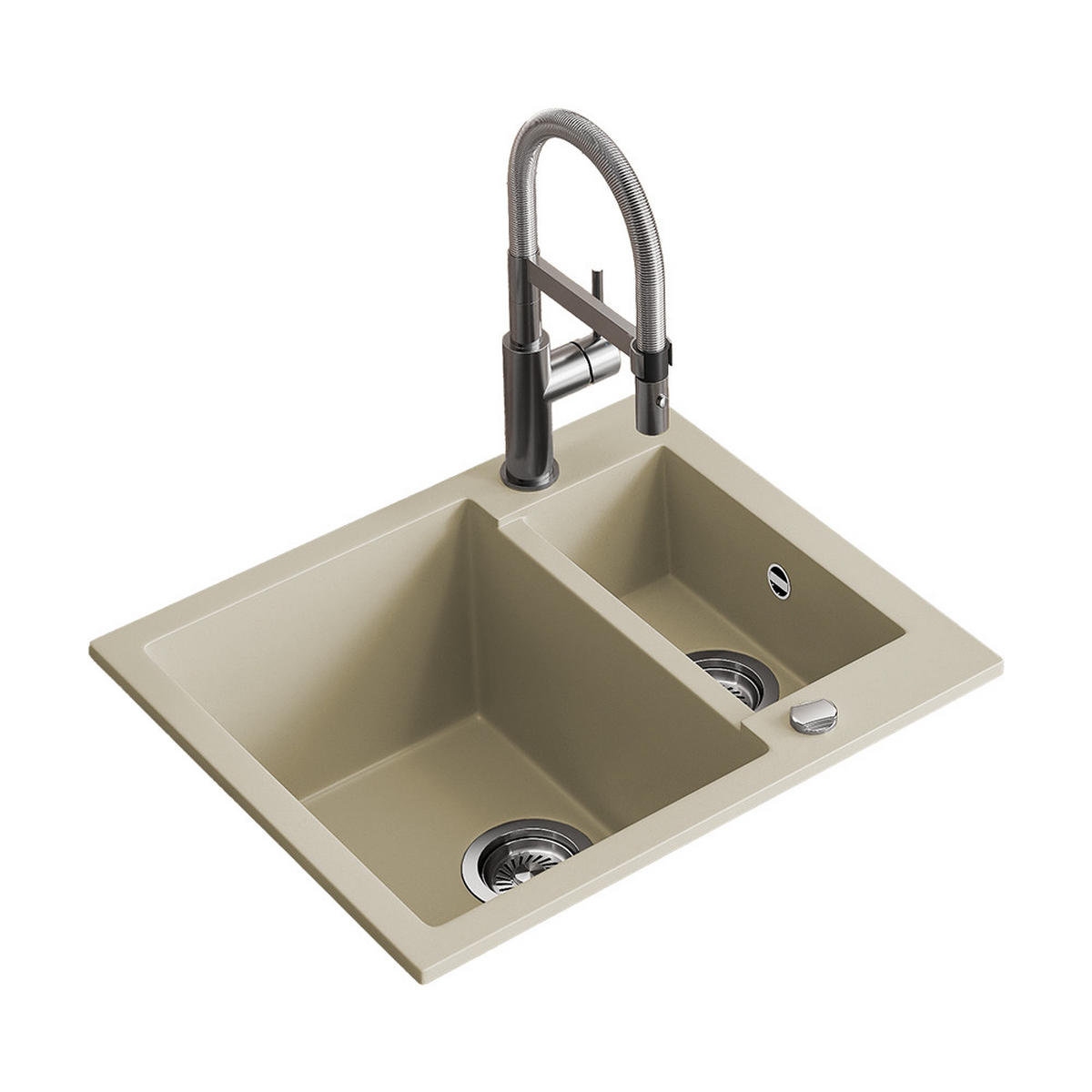 SPÜLBECKEN Prag Beige 58 x 50 cm mit 2 Spülen - Beige, Keramik (58/28/50cm) - Bergstroem