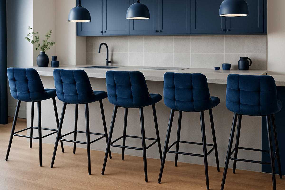 BARHOCKER Welton Samt blau - Blau/Schwarz, Textil/Metall (49/104/56cm) - TPFLiving