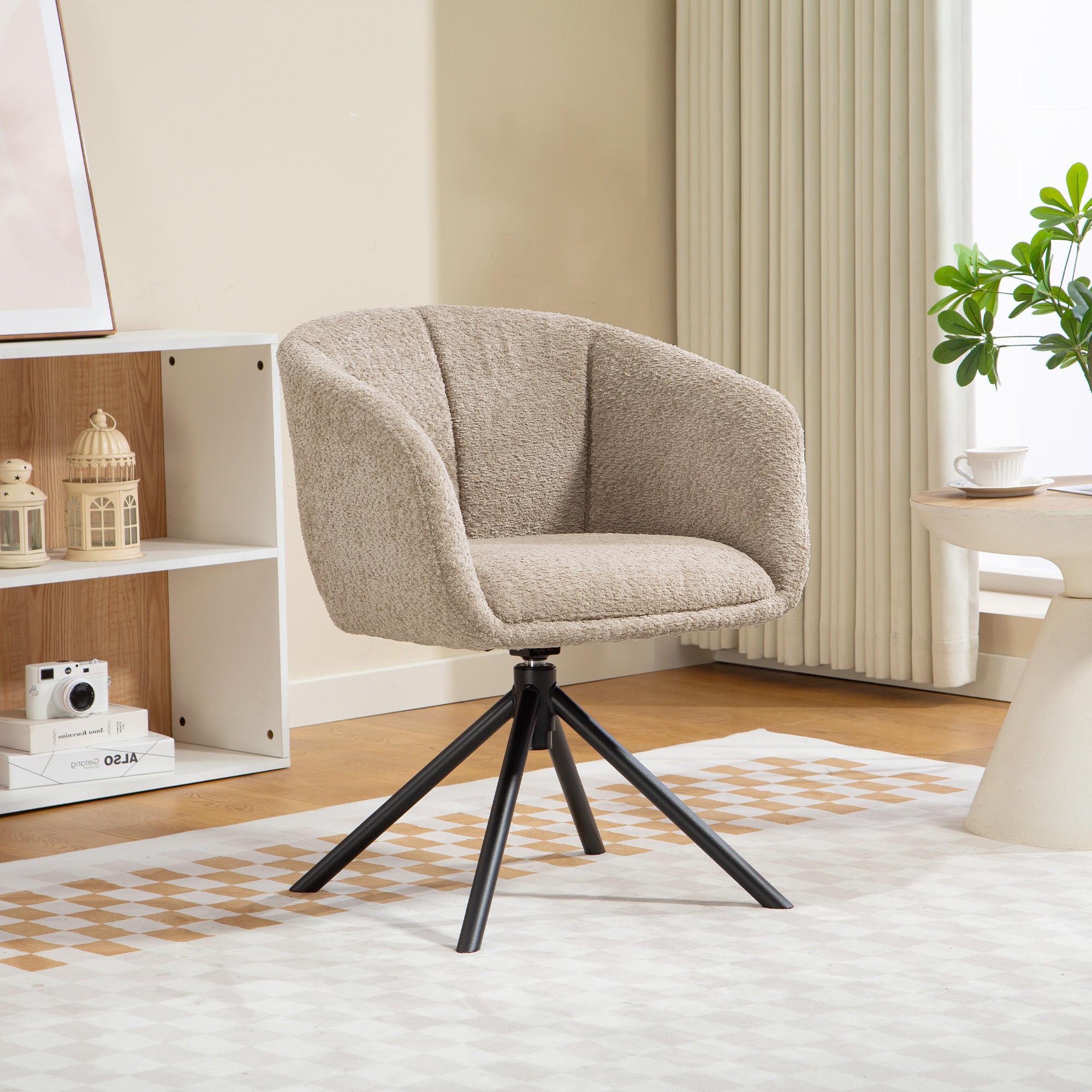 SESSEL Loungesessel mit Armlehne, 360° Drehfunktion, Leinenoptik, Hellbraun - Braun, Textil (58.5/78.5/59cm) - HOMCOM