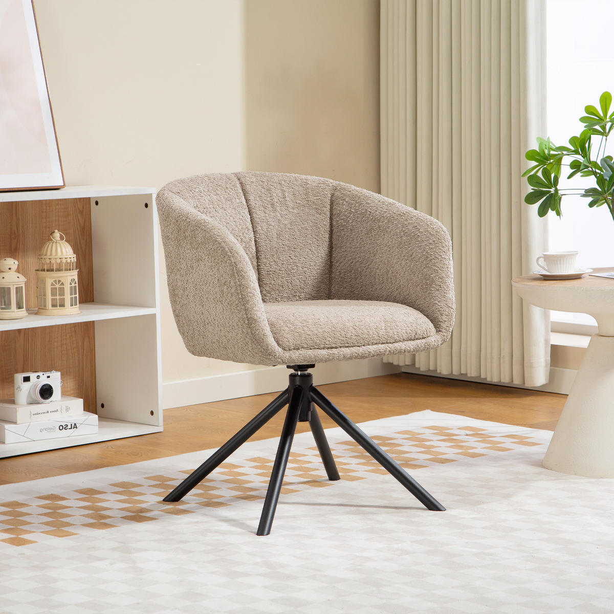 SESSEL Loungesessel mit Armlehne, 360° Drehfunktion, Leinenoptik, Hellbraun - Braun, Textil (58.5/78.5/59cm) - HOMCOM