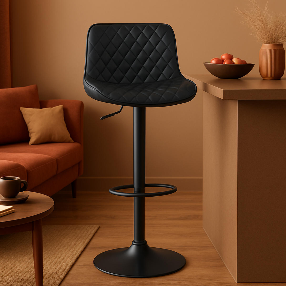 BARHOCKER 2er Set Minerva Kunstleder schwarz - Schwarz, Kunststoff/Metall (48/105/54cm) - TPFLiving
