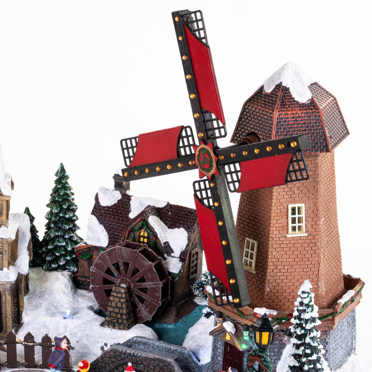 WEIHNACHTSDORF mit beweglicher Windmühle 38/27,5/33 cm - Multicolor, Kunststoff (27.5/33/38cm) - Fééric Lights and Christmas