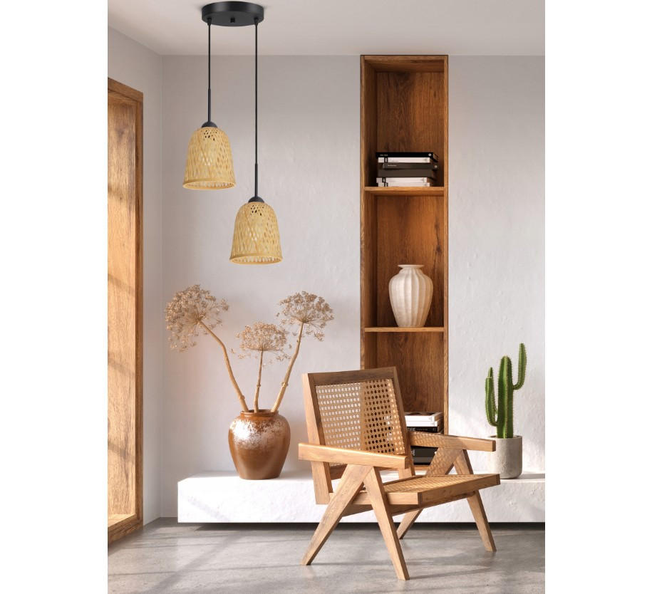 PENDELLEUCHTE BOHO - Schwarz/Weiß, Holz/Metall (30/30/100cm) - kiki design