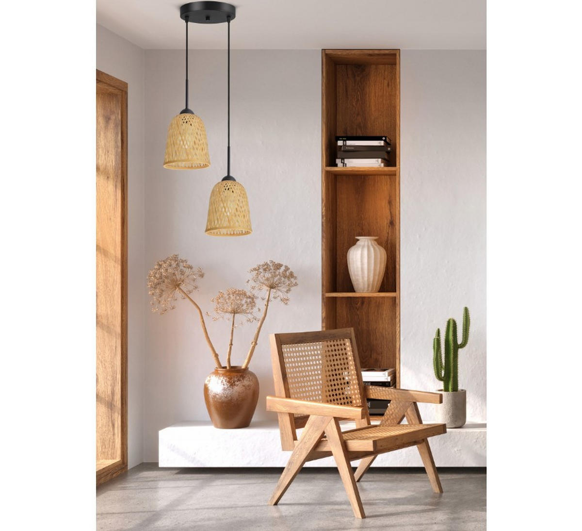 PENDELLEUCHTE BOHO - Schwarz/Weiß, Holz/Metall (30/30/100cm) - kiki design