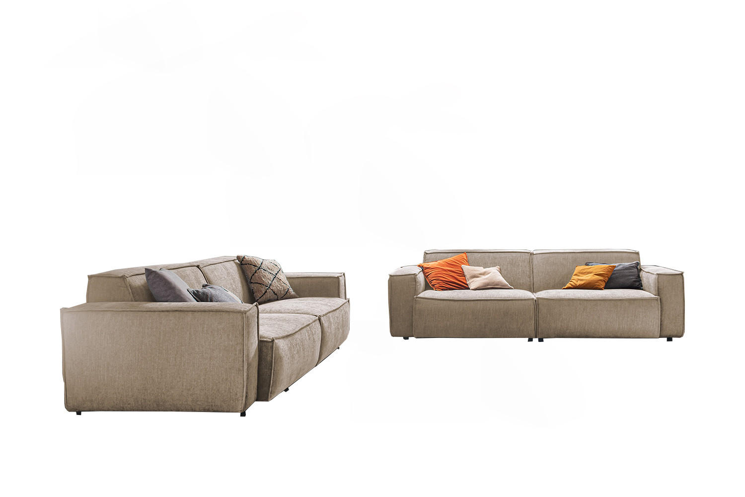 SITZGRUPPE SAMU Taupe Webstoff (2er-Set) - Taupe/Schwarz, Kunststoff/Textil (256/72/106cm) - KAWOLA
