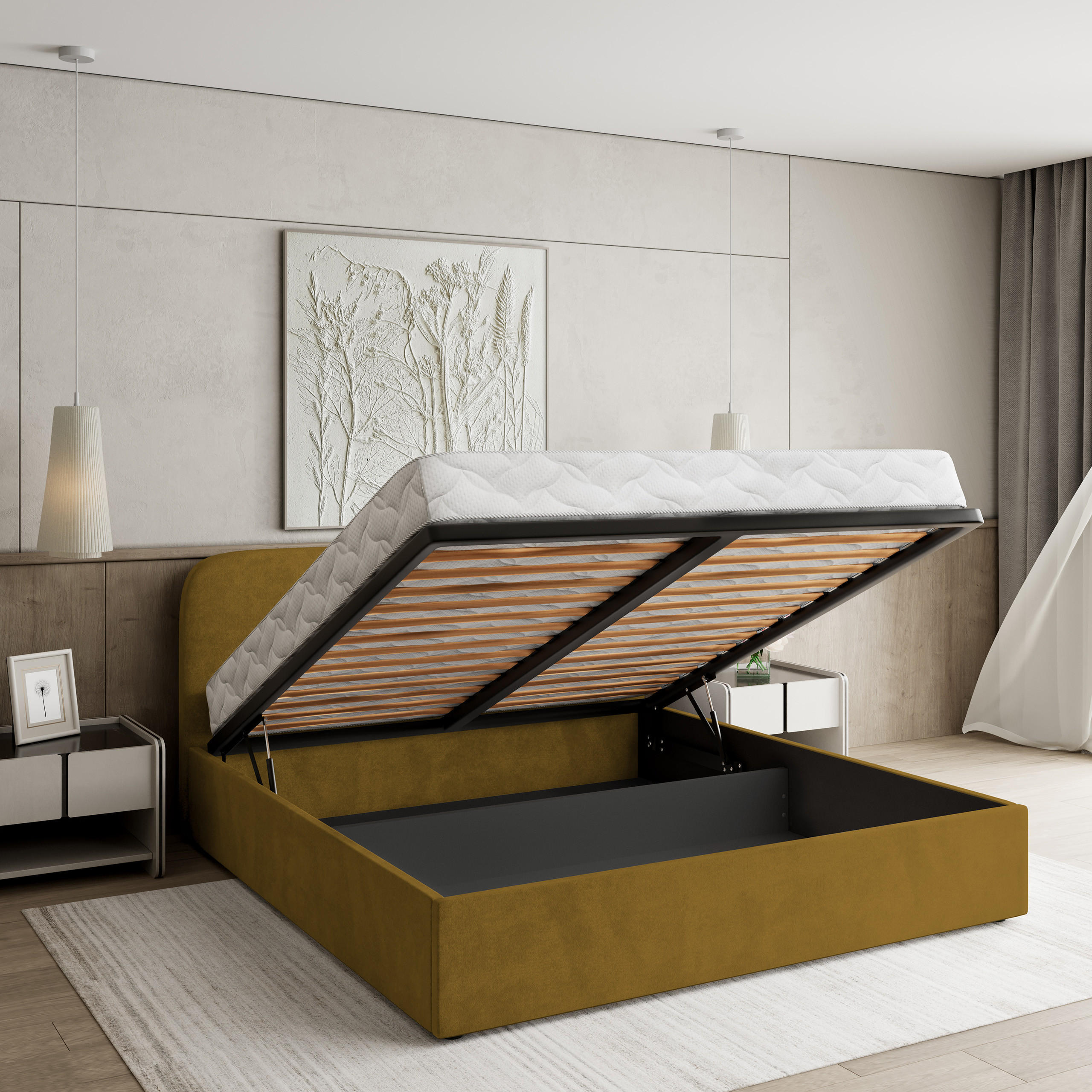 Thumbnail - Masseno Polsterbett, Gelb, Holz, 140x200 cm, Schlafzimmer, Betten, Polsterbetten