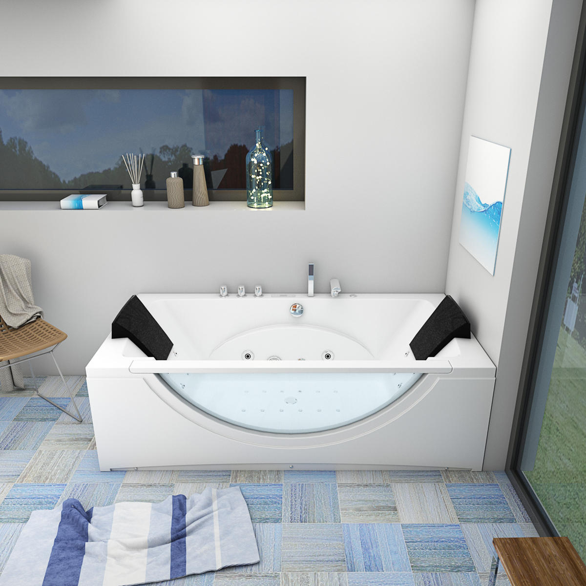 WHIRLPOOL Badewanne Eckwanne Wanne W81H-C-SC 180x90cm - Weiß, Glas/Kunststoff (90/55/180cm) - AcquaVapore by Sandra Jentho