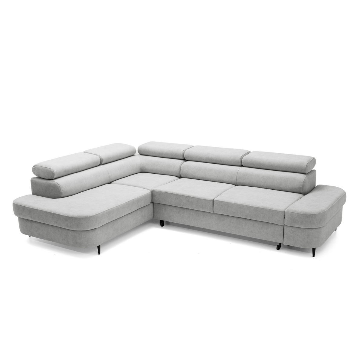ECKSOFA PRIAM L Links mit Schlaffunktion 125x195 Velours Hellgrau - Hellgrau/Schwarz, Holz/Textil (203/275cm) - Muffo
