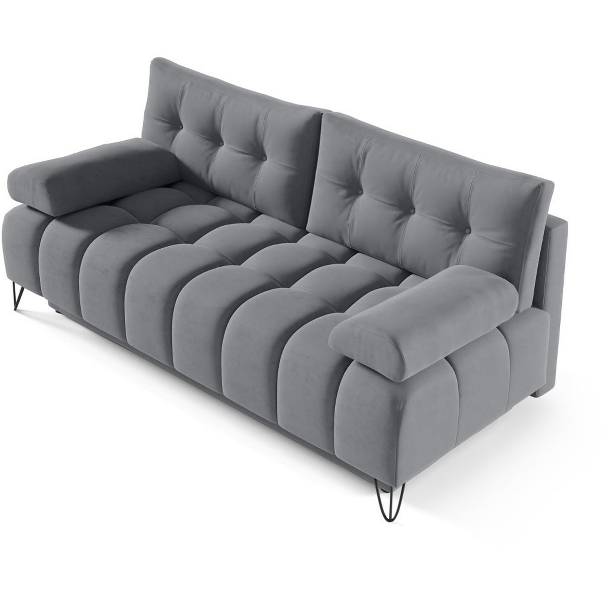 SCHLAFSOFA Bergen im Veloursstoff, Hellgrau - Hellgrau/Schwarz, Textil (197/93/100cm) - Beautysofa