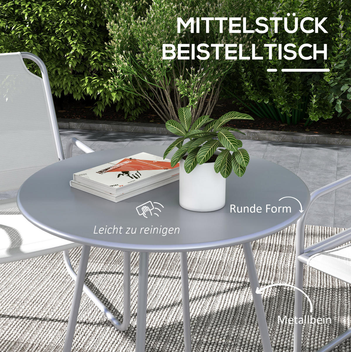 3-TEILIGES Gartenmöbel-Set aus Metall mit Netzstoff & Couchtisch - Grau, Metall - Modfu