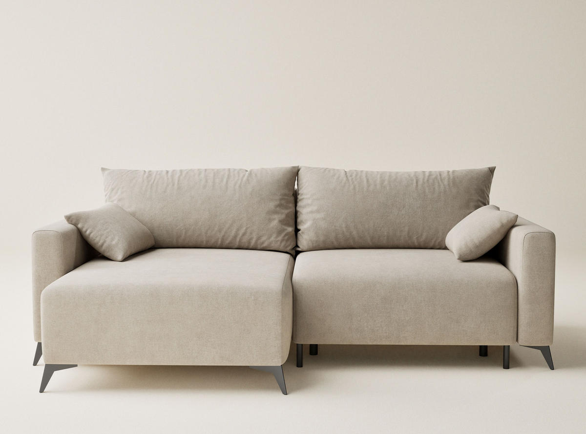 ECKSOFA MIT SCHLAFFUNKTION Leon Beige Webstoff - Beige/Schwarz, Holz/Holzwerkstoff (148/239cm) - Maison de Reve