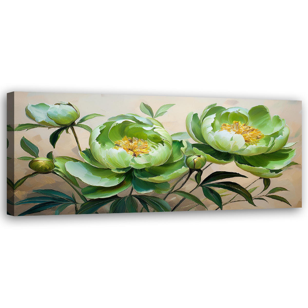 WANDBILD zusammensetzung der grünen pfingstrosenblumen - Grün, Textil (90/30cm) - Feeby