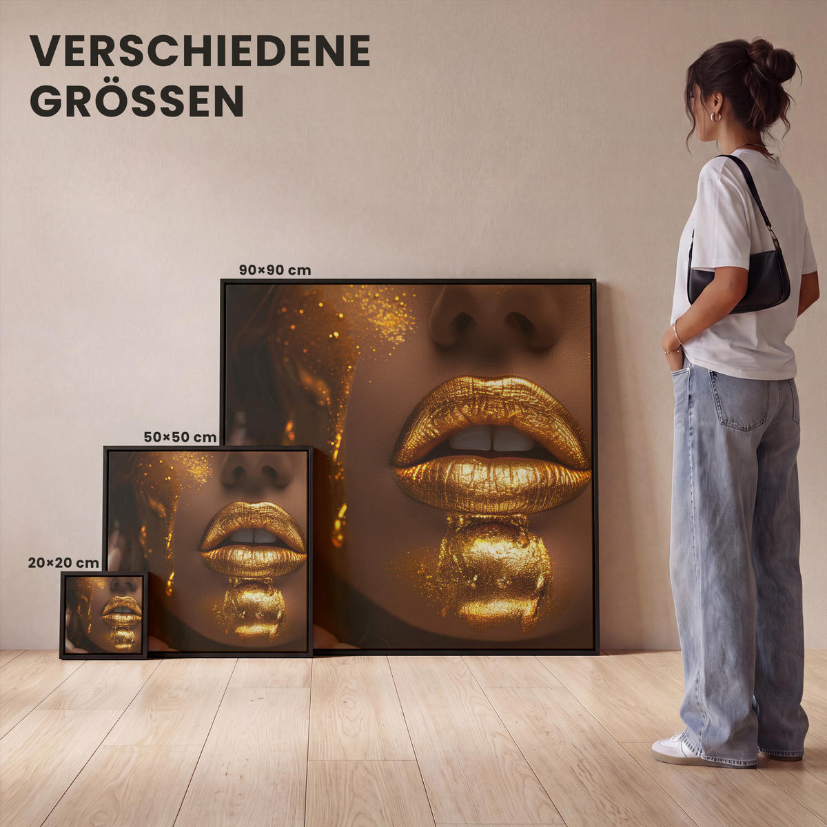 LEINWAND Bilder mit Rahmen - Frau - Gold - Luxus - Porträt - 20x20 - Goldfarben, Textil (20/20cm) - MuchoWow