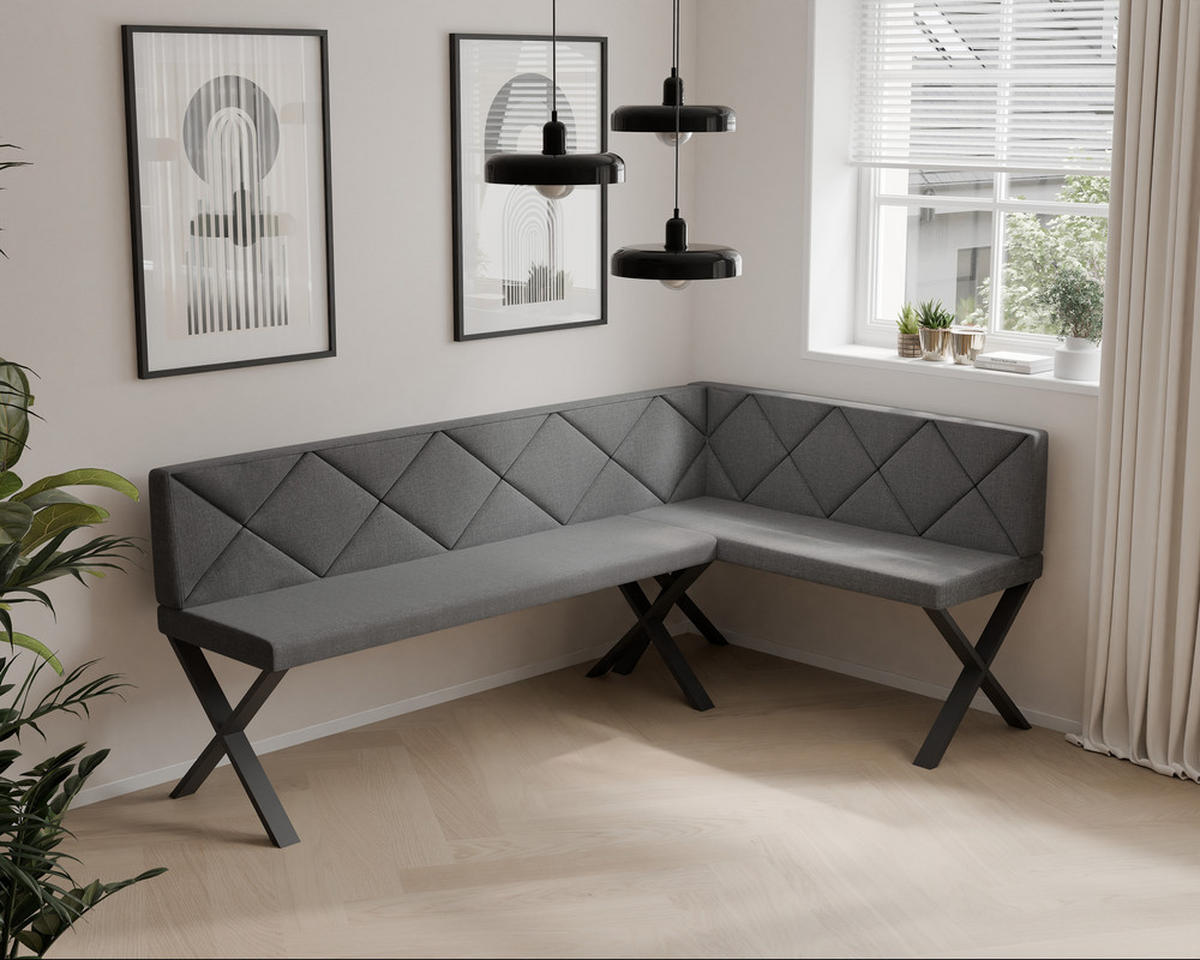 ECKBANK rechts VERO X Webstoff gesteppt, 142/196 cm Dunkelgrau - Dunkelgrau, Textil/Metall (142/196cm) - Idohome