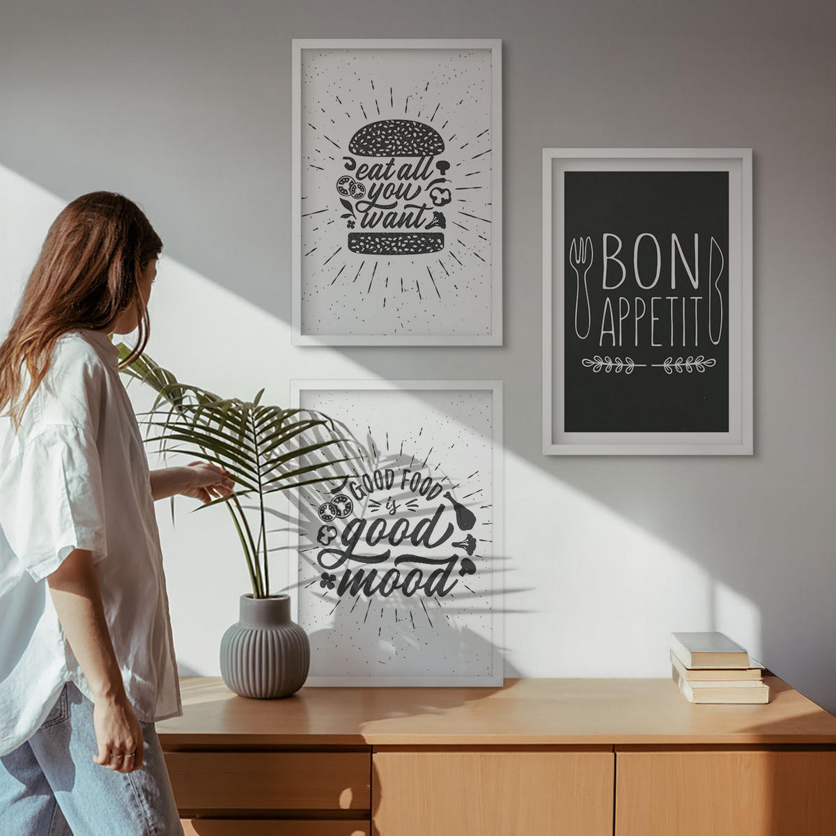 WANDBILDER 3er-Set - 40x60 cm Weißer Rahmen - Grafiken, Lebensmittel, kulinarische Slogans - Weiß, Kunststoff (40/60cm) - ArtPrintCave