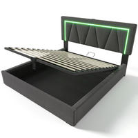 ČALOUNĚNÁ postel 160/200 cm šedá z lnu s LED osvětlením, USB-C a úložným prostorem - šedá, textil (160/200cm) - OKWISH