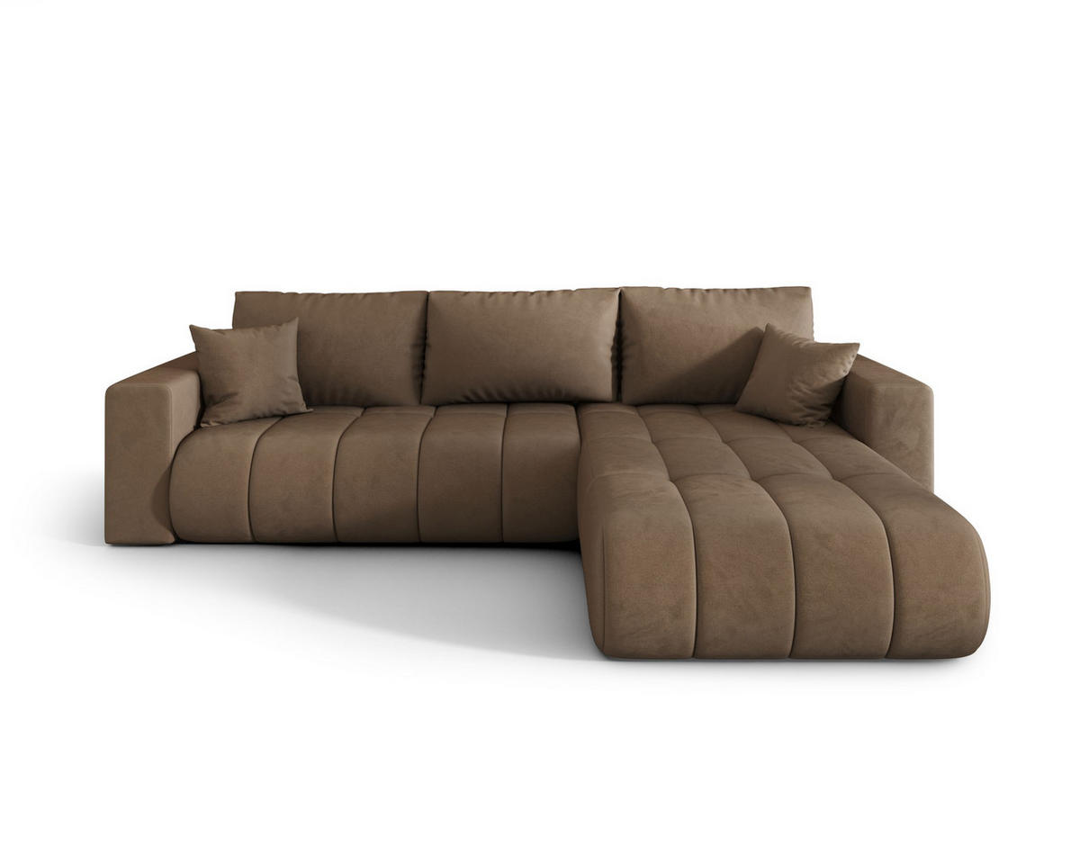 ROHOVÁ pohovka LARA PREMIUM pravá hnědá samet Monolith 9 - funkce spaní, úložný prostor - hnědá, textil (280/174cm) - Cornero
