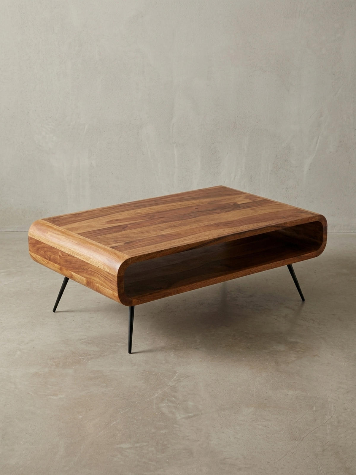 COUCHTISCH Sheesham Massivholz/Metall Eckig 90x55x30 cm mit Stauraum - Schwarz/Braun, Holz/Metall (55/90/30cm) - KADIMA DESIGN