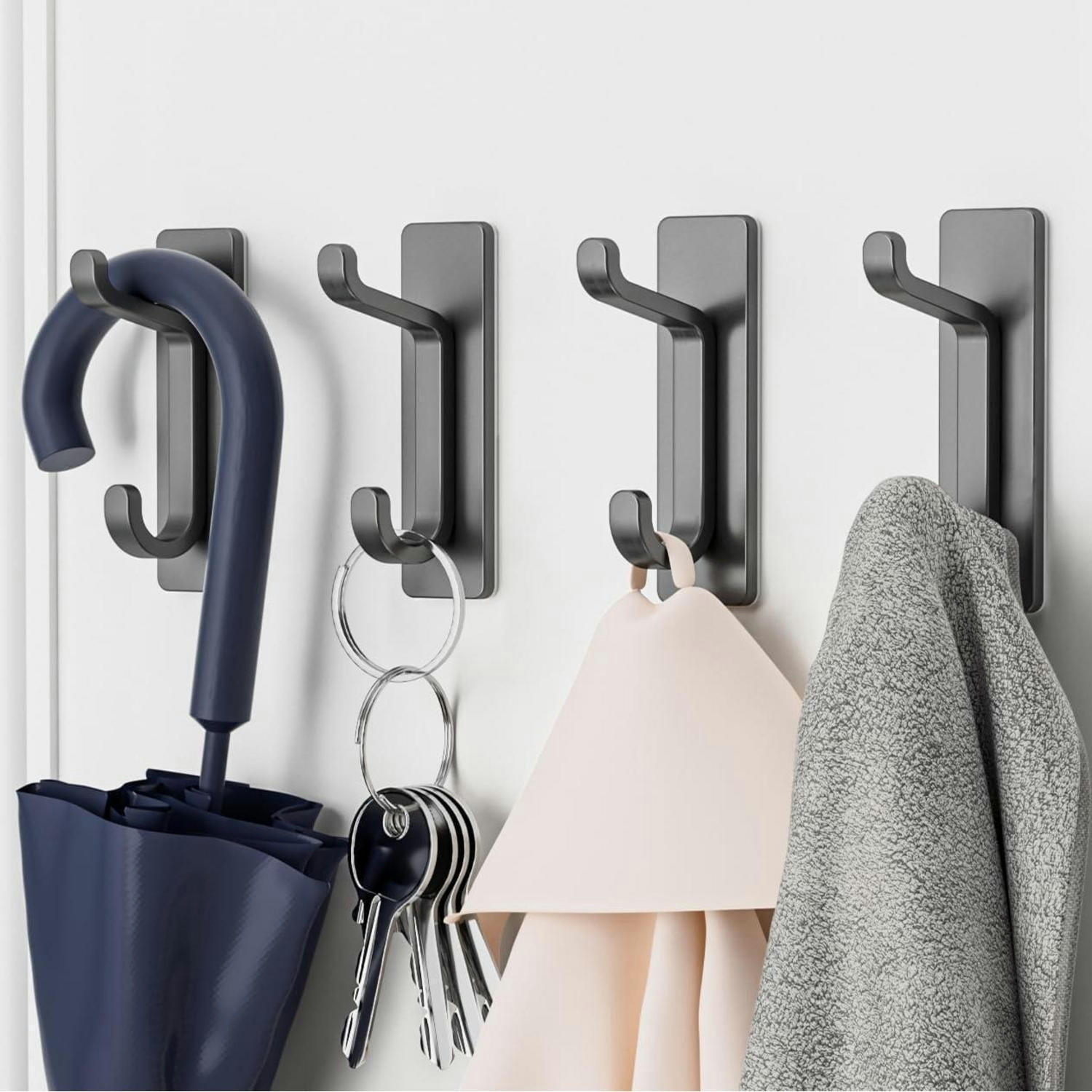 KLEBEHAKEN 4er Set Grau 6kg Tragkraft - Grau, Metall (2.4/19/13cm)