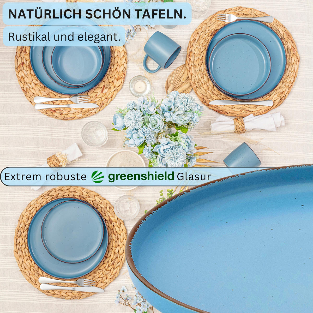 SPEISETELLER BOMBAY SAPHIR - 4 teilig aus Steingut - Blau, Stein (27cm) - Sänger