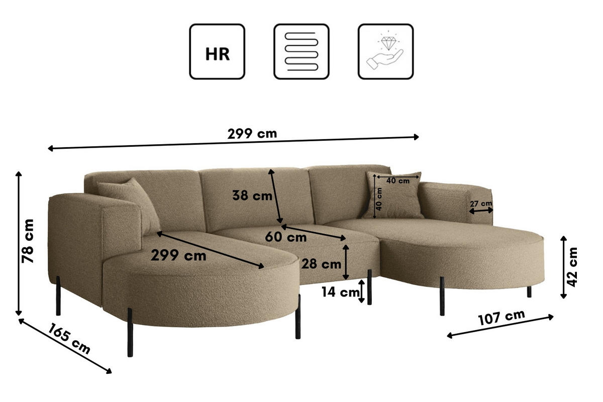 ECKSOFA Designer Modena U Rein stoff Quelle Hellbraun - Hellbraun, Holz (165/299cm) - Kaiser Möbel