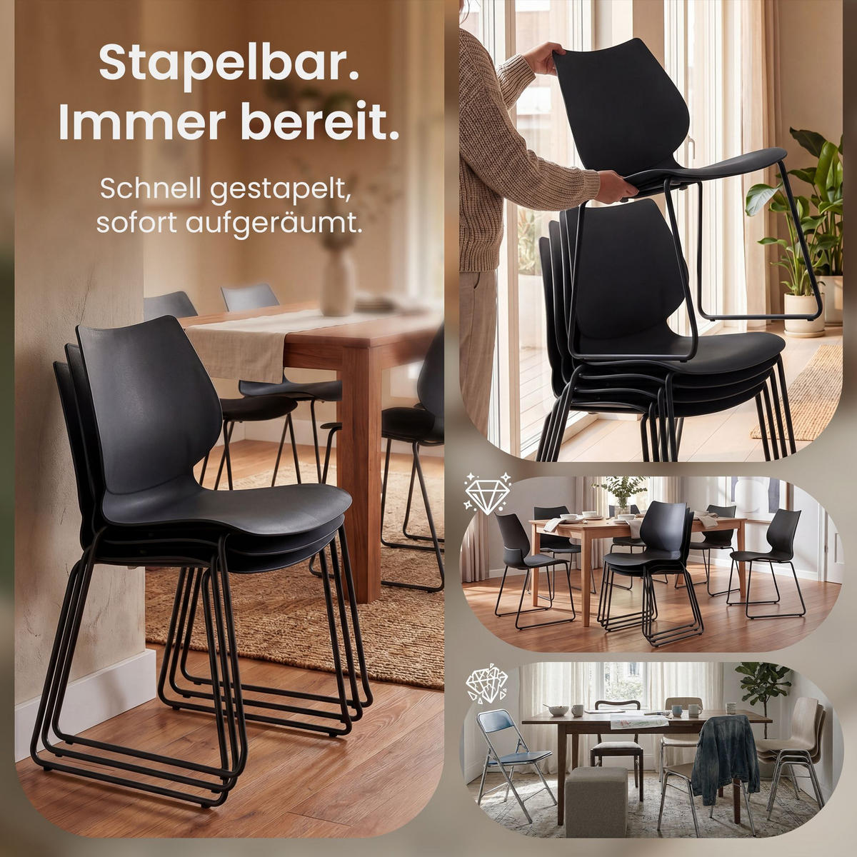 STUHL 2 Kunststoff Schwarz - Schwarz, Kunststoff/Metall (47/86/50cm) - CLP