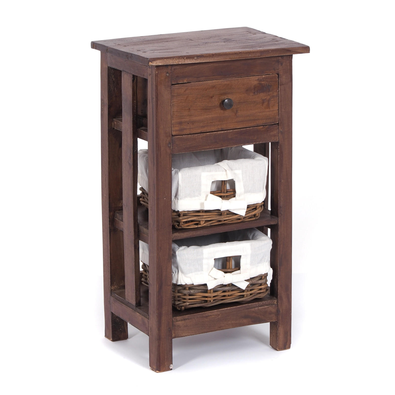 TELEFONTISCH RATTAN 70 mit 2 Rattan-Körben und Schublade, Mahagoni massiv 02 hellbraun - Hellbraun, Holz (28/38/70cm) - DESIGN DELIGHTS