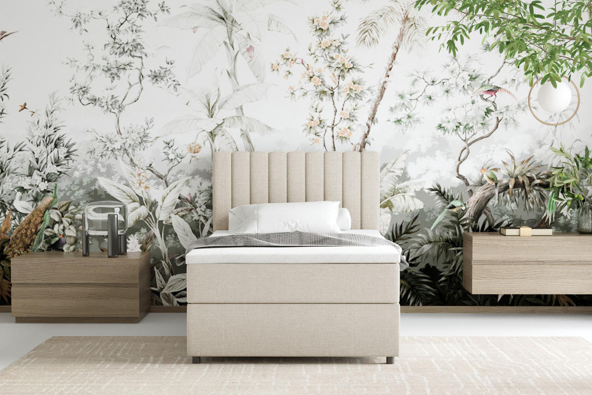 BOXBETT Everest 100 x 200 cm Einzelbett mit hochwertiger Bonell-Matratze und Topper - Beige, Holz (100/200cm) - Panda Möbel