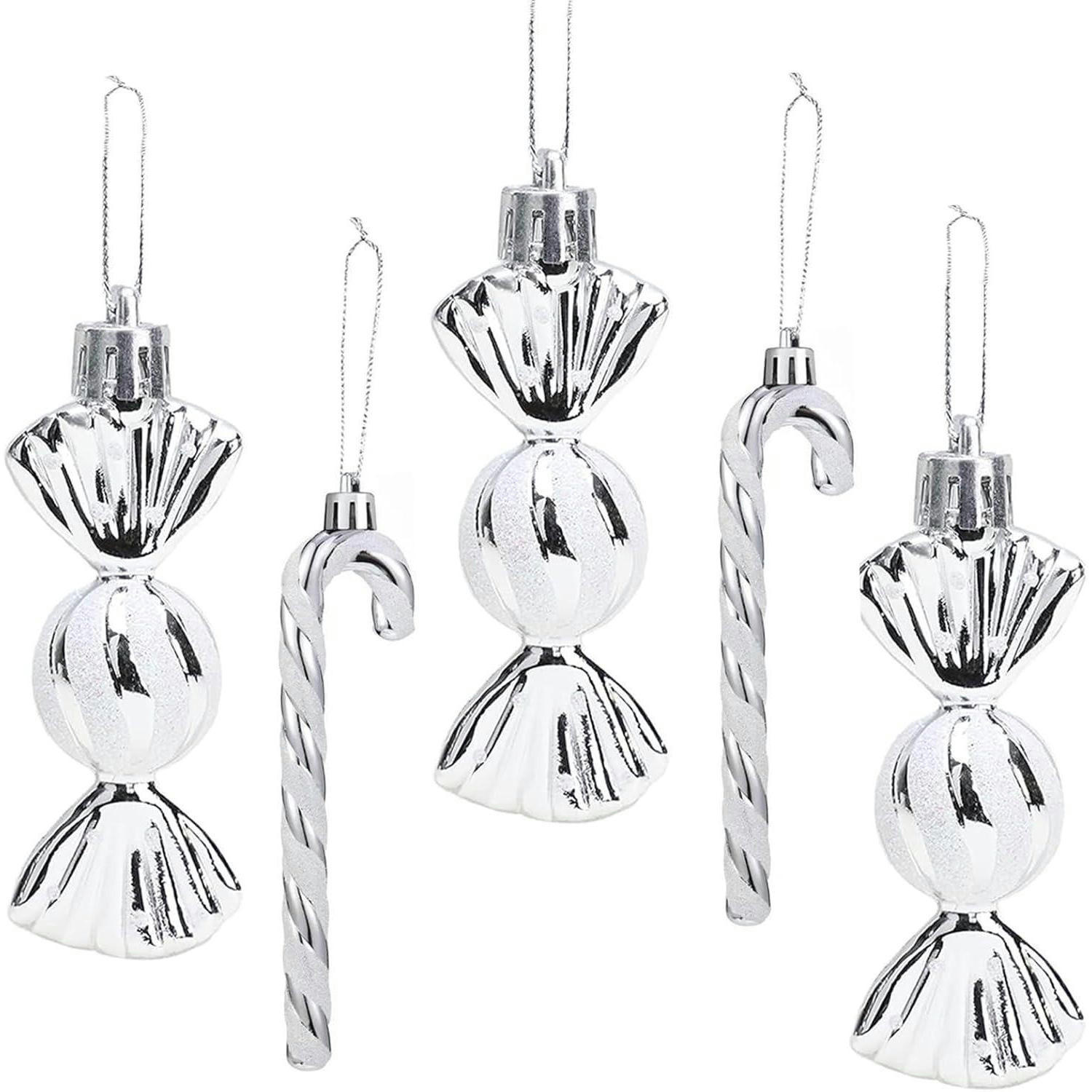 WEIHNACHTSBAUMSCHMUCK 18-teiliges Set Zuckerstangen & Kugeln Silber Weiß - Silberfarben, Kunststoff (5/3/14cm)