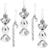 WEIHNACHTSBAUMSCHMUCK 18-teiliges Set Zuckerstangen & Kugeln Silber Weiß - Silberfarben, Kunststoff (5/3/14cm)
