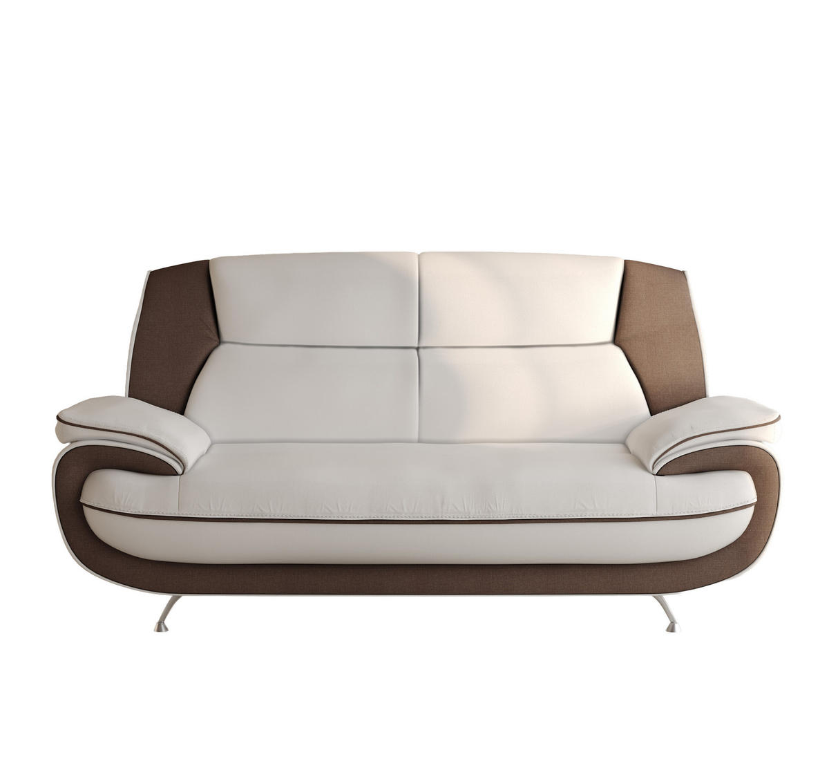 SOFA 2-Sitzer, Stoff Kronos, Weiß + Braun, Palermo - Weiß, Holz (168/89/87cm) - Kaiser Möbel