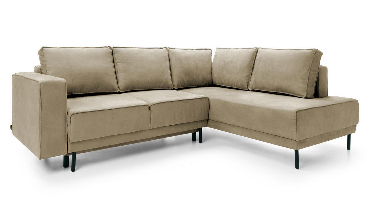 ECKSOFA Rodario Beige Velours - Beige/Schwarz, Textil/Metall (247/187cm) - Selsey