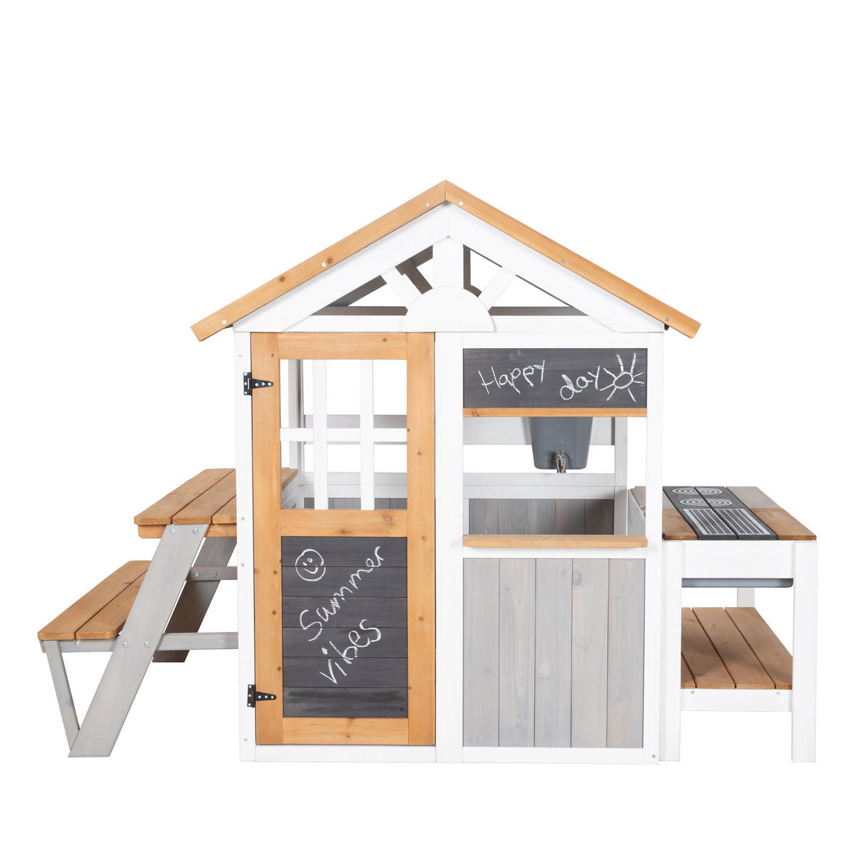 SPIELHAUS mit Tischset und BBQ Küche - Multicolor, Holz (146/133.5/105.5cm) - Roba