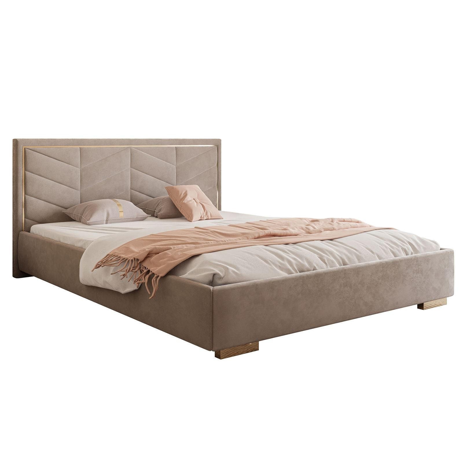 POLSTERBETT AURORA 120x200 mit Bettkasten French Velvet 687 - Beige, Textil (120/200cm) - Lookway