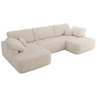 WOHNLANDSCHAFT CUBO U Creme Cord - Creme/Schwarz, Kunststoff/Textil (370/100/187cm) - MKS