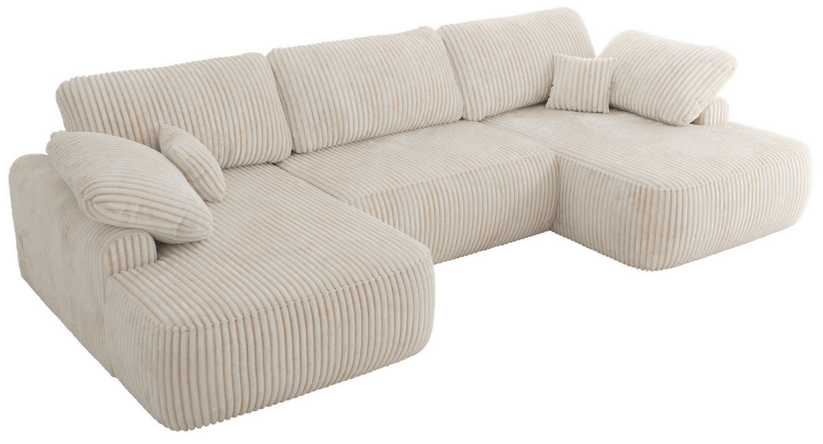 WOHNLANDSCHAFT CUBO U Creme Cord - Creme/Schwarz, Kunststoff/Textil (370/100/187cm) - MKS