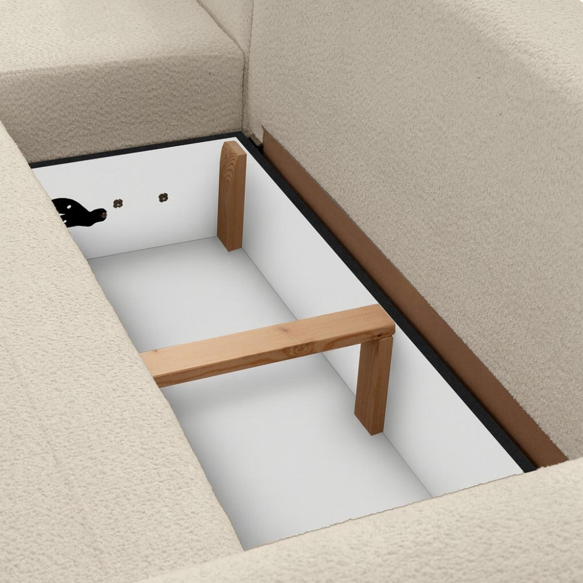 WOHNLANDSCHAFT Oliver mit Schlaffunktion, Beige, Bouclé-Stoff - Beige/Schwarz, Holzwerkstoff (355/87/160cm) - Beautysofa