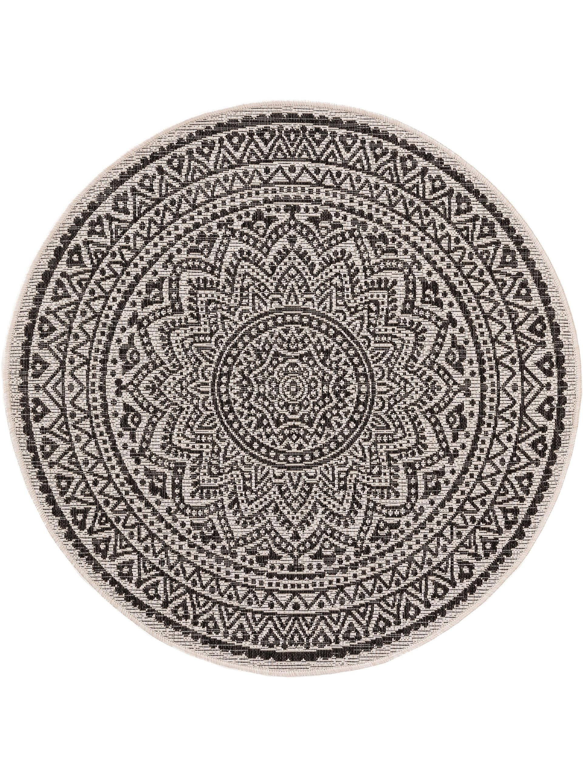 OUTDOORTEPPICH rund Cleo Weiß/Schwarz ø 120 cm rund - Weiß, Textil (120/120cm) - benuta Nest