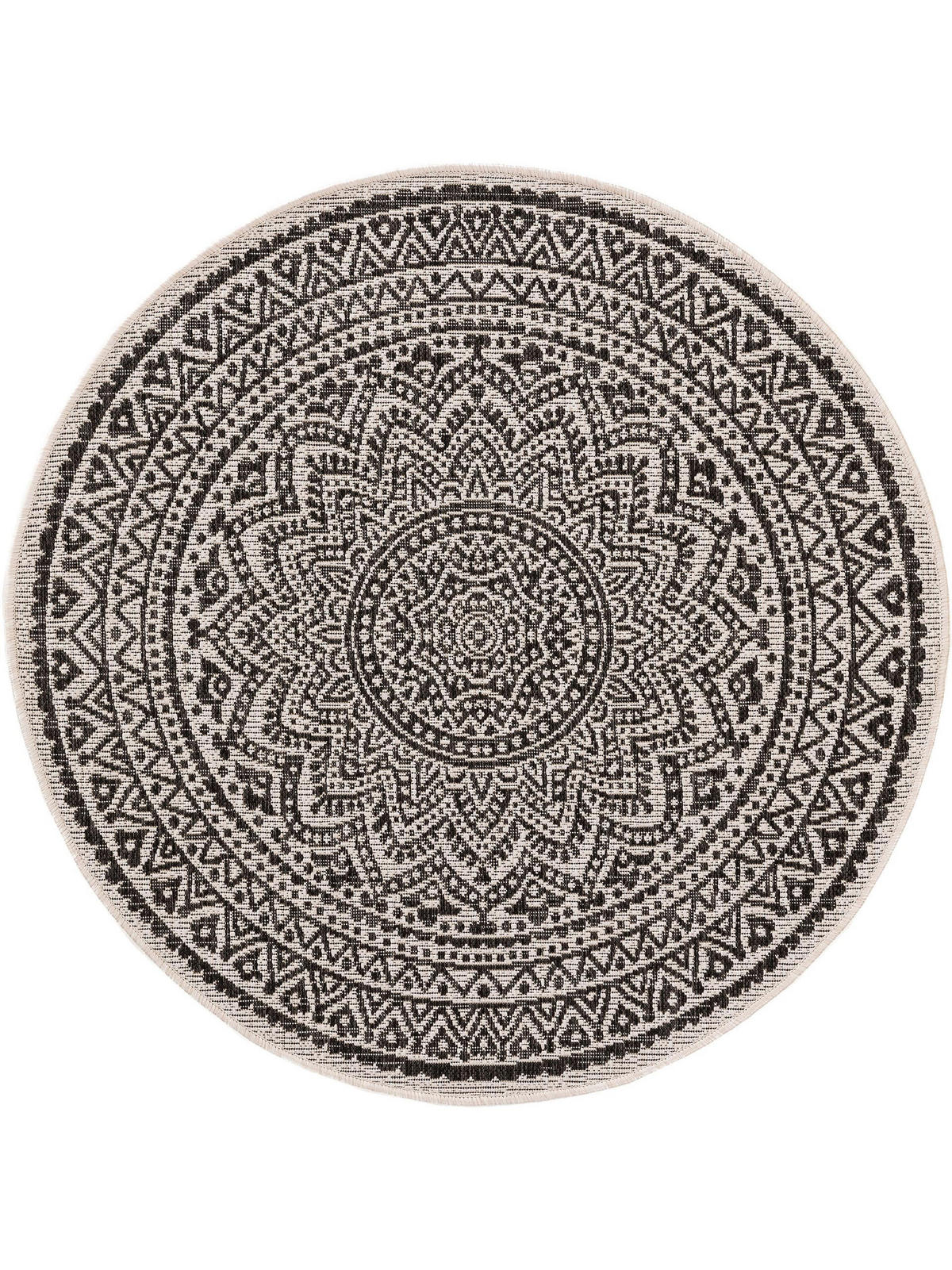 OUTDOORTEPPICH rund Cleo Weiß/Schwarz ø 150 cm rund - Weiß, Textil (150/150cm) - benuta Nest