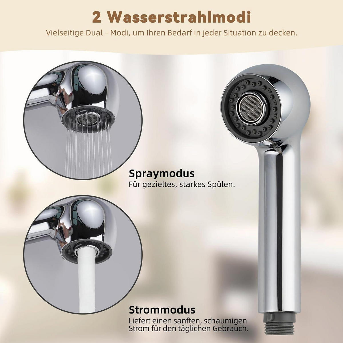 KÜCHENARMATUR Brausekopf Chrom 2 Strahlarten - Silberfarben, Metall (2/2/2cm)