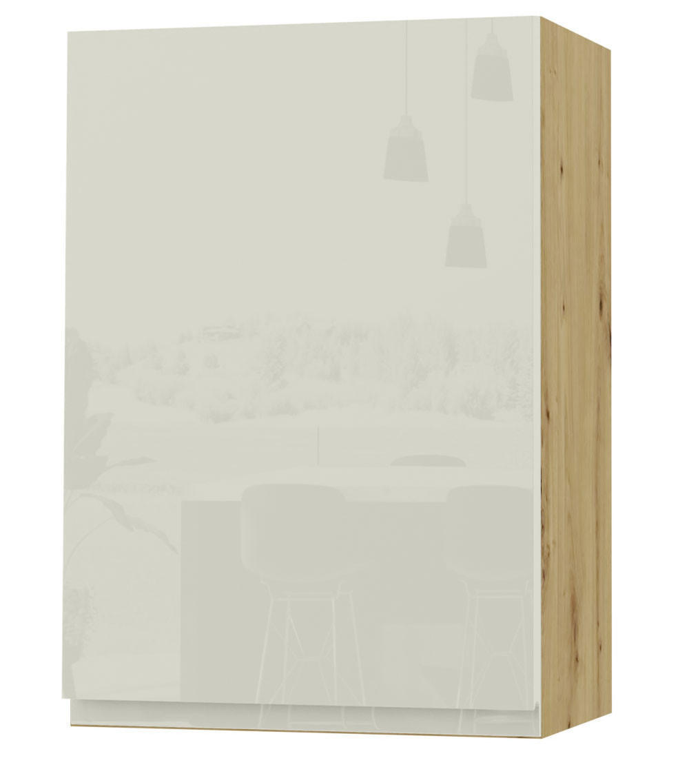 HÄNGESCHRANK Florence W2/50 Eiche Artisan / RAL 1013 perlweiß HG 50 / 32,5 / 72cm - Türanschlag rechts - Weiß Hochglanz/Eiche Artisan, Holz/Holzwerkstoff (50/72/32.5cm) - Feldmann-Wohnen