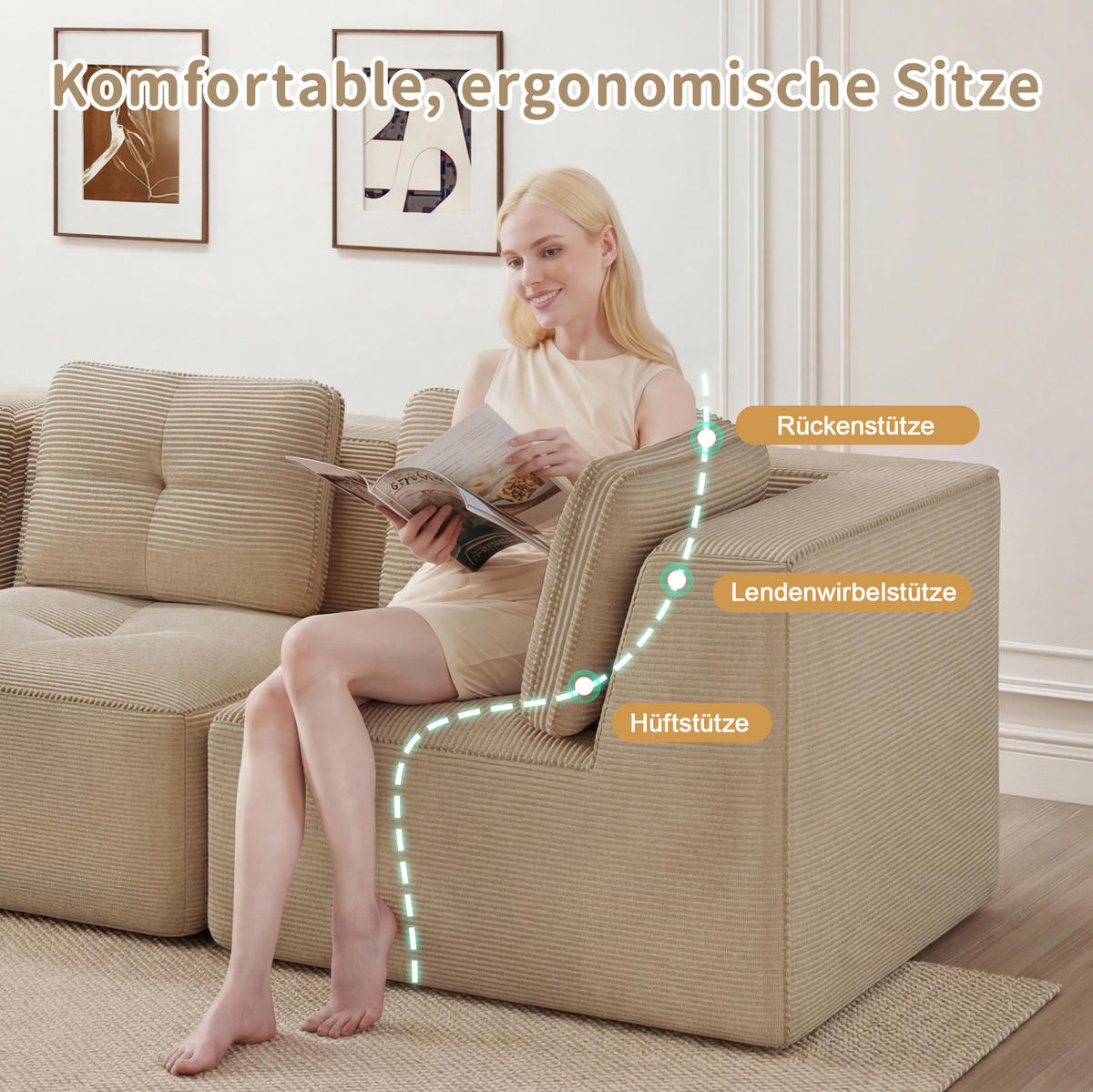 ECKSOFA aus Cord mit modularem Design Beige - Beige, Textil (104/382cm) - Modenvie