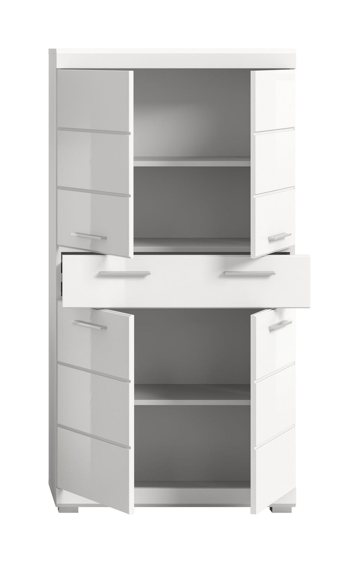 BADMIDISCHRANK Scout Bad in weiß Nachbildung und weiß hochglanz B/H/T: 74x141x31 cm - Weiß, Holz (74/141/31cm)