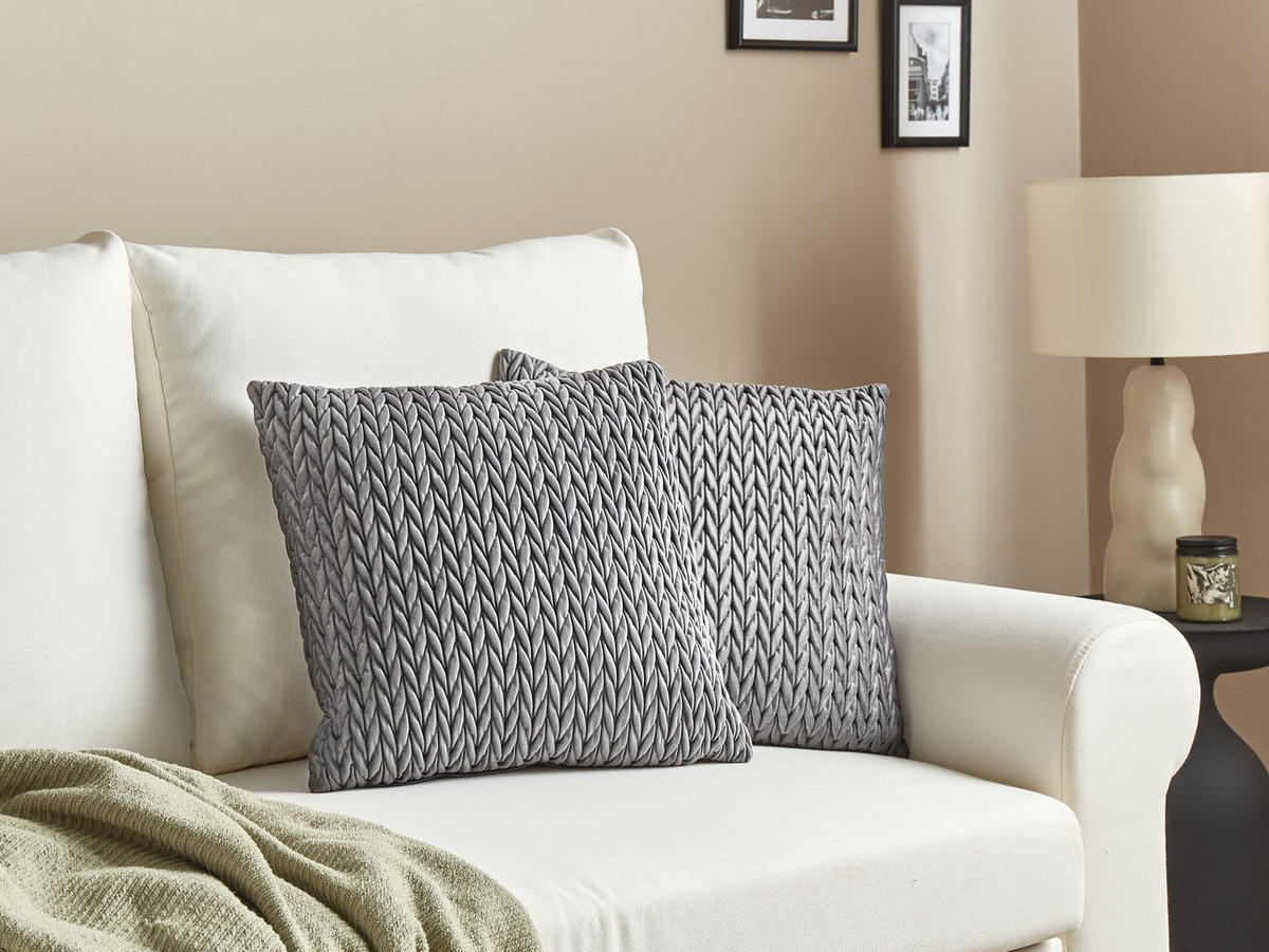 DEKORATIVNÍ POLŠTÁŘ sada 2 ks Šedý 45/45 cm Eclipta - šedá, textil (45/45cm) - Beliani