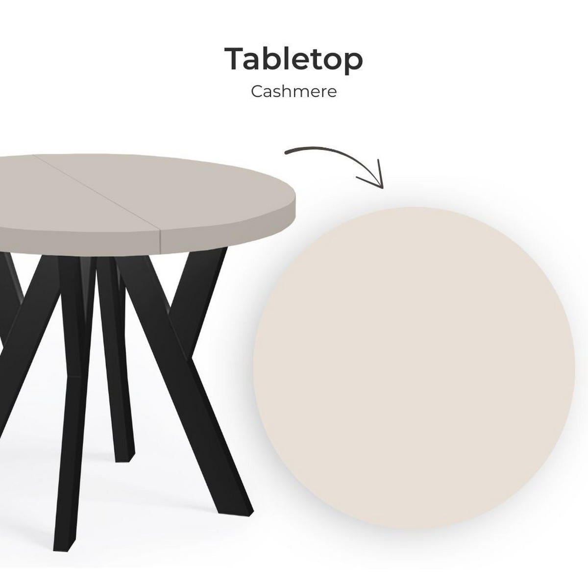 ESSTISCH Runder Ausziehbarer PERO 110/210 Kaschmir / Schwarz - Kaschmir/Schwarz, Holz (110/210/77cm) - Dekori_Interiors