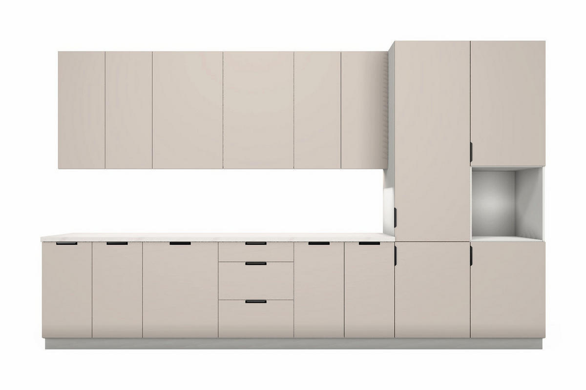 KÜCHENZEILE Sorento Weiß & Beige – 400 cm – K58-G400 R - Beige/Schwarz, Holzwerkstoff/Metall (400/247/58cm) - ROYAL24_MARKT