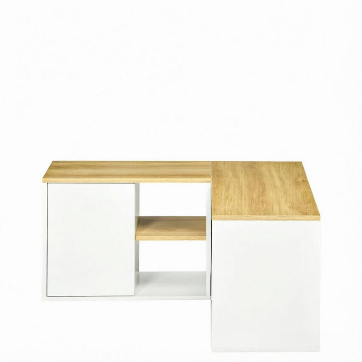 TV-SCHRANK DE-40512 L-förmig mit 2 Türen und 3 offenen Fächern Hellholz/Weiß - Weiß, Holzwerkstoff (90/45/90cm) - ComfortXL