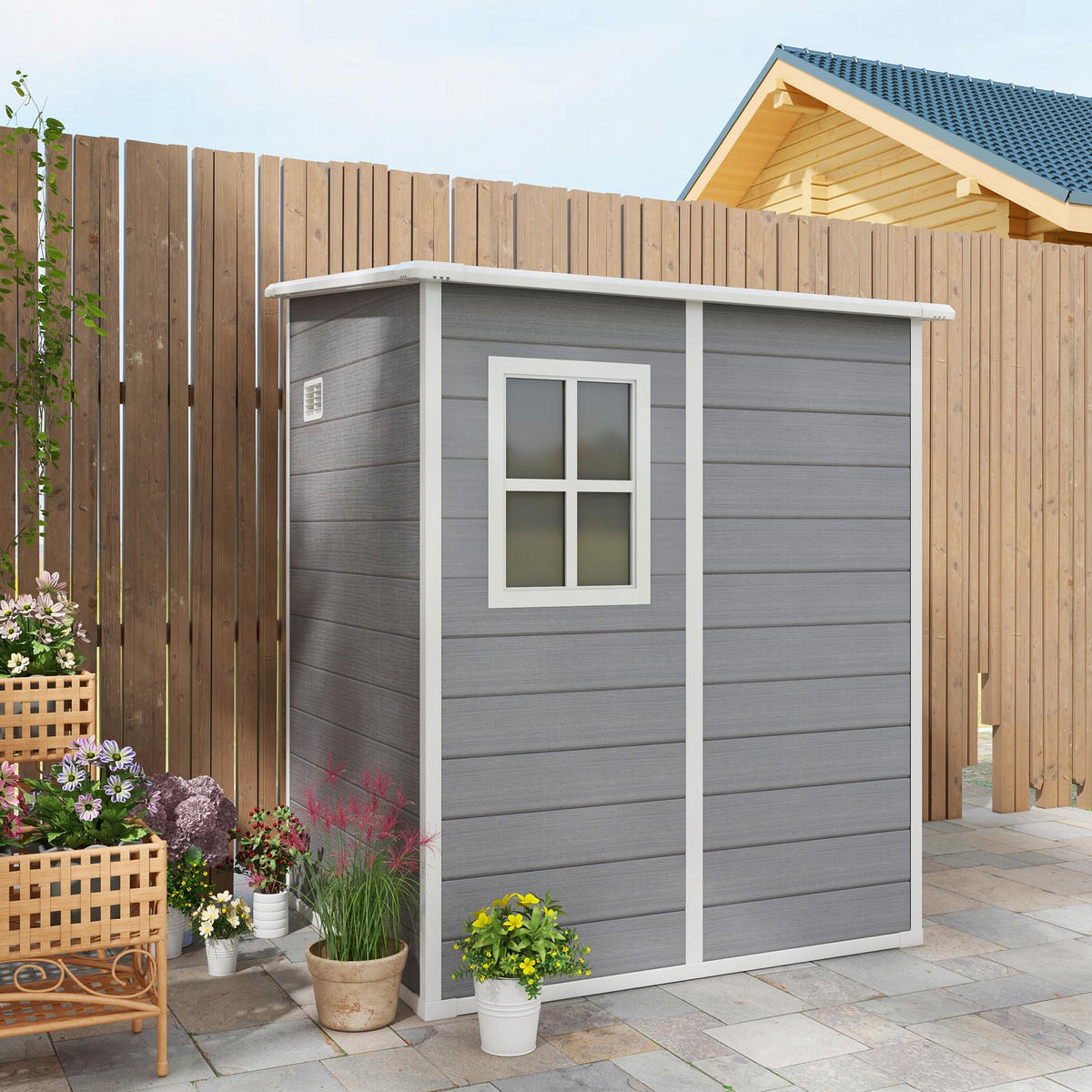 GERÄTEHAUS mit Pultdach, 122 x 149 x 192/177 cm - Grau, Metall (149/192/122cm) - Outsunny