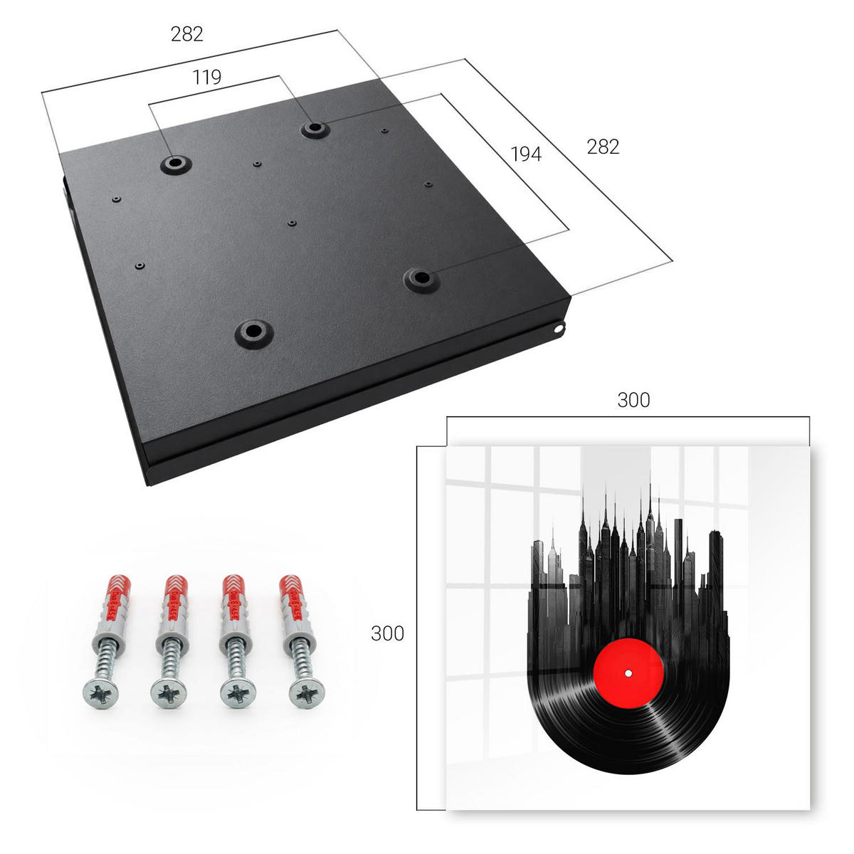 SCHLÜSSELBOX Schwarz 30x30 cm- Türöffnung nach rechts - Musik der Stadt - Schwarz, Metall (30/30/5cm) - TULUP